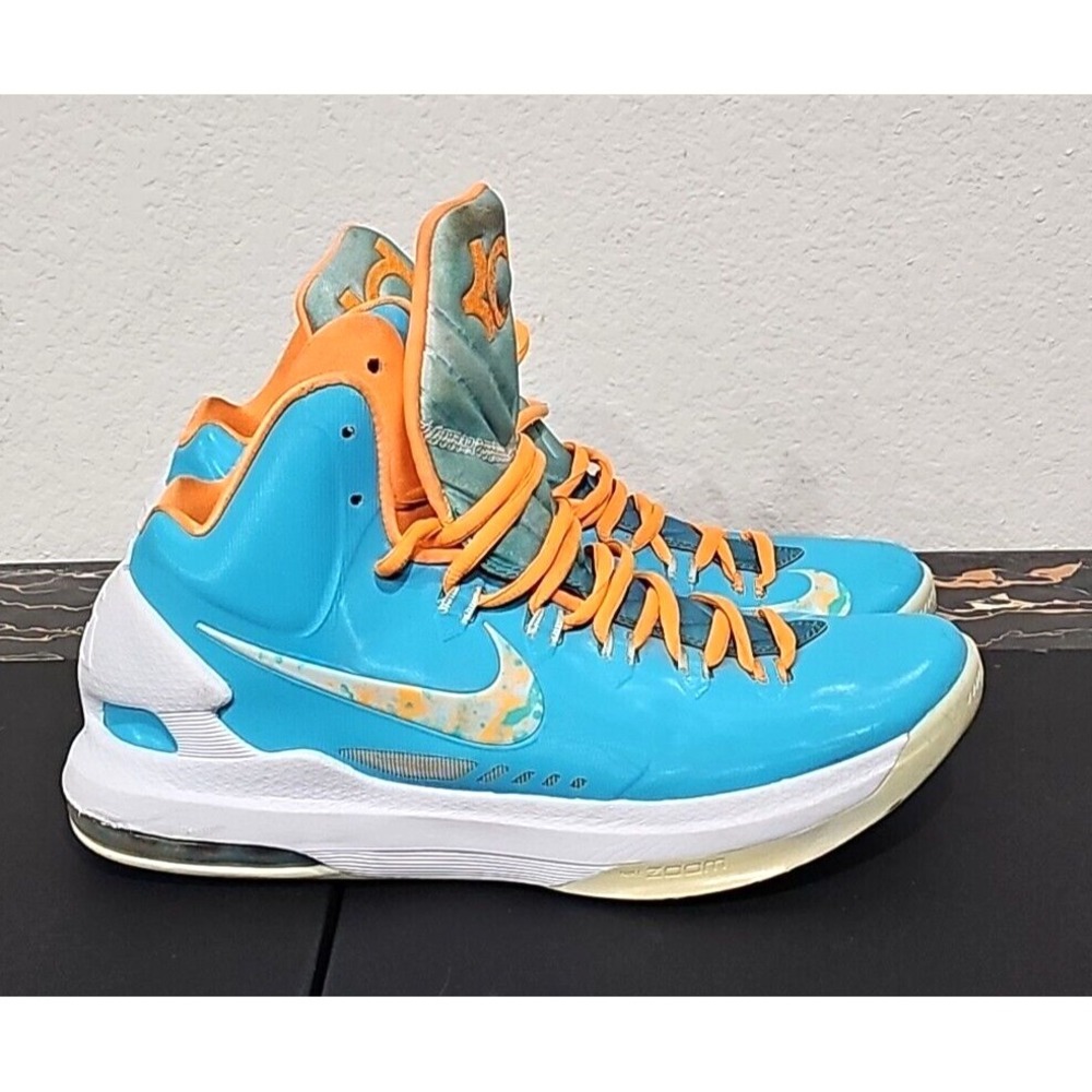 NIKE KEVIN DURANT KD V5 EASTER TURQUOISE BLUE CITRUS ORANGE WHITE 554988-402 9.5